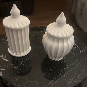 Elegant Handmade White Cast Resin Trinket Holder with Lid Two Sizes